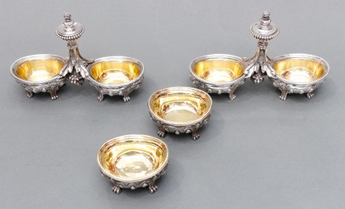 Odiot – Pair of Double Salt Cellars + Two Individual 19th Century Silver - Napoléon III