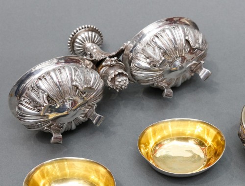 Antiquités - Odiot – Pair of Double Salt Cellars + Two Individual 19th Century Silver