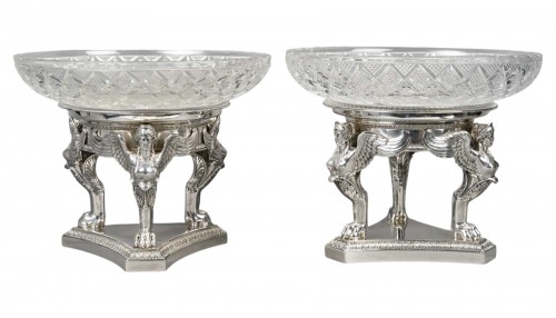 Gustave Odiot – Paire de coupes argent et cristal Baccarat XIXé