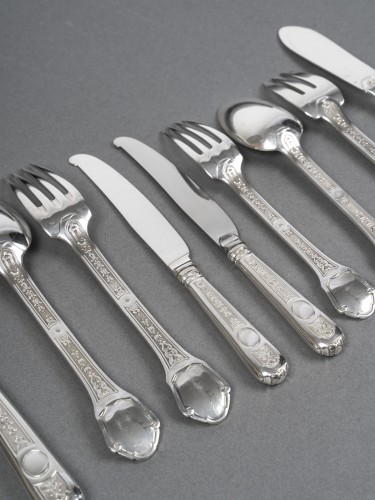 Antiquités - 187-piece solid silver cutlery set, “Versailles” model by Tetard Frères