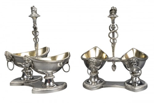 jean charles cahier Pair of double silver salt cellars 1st empire period