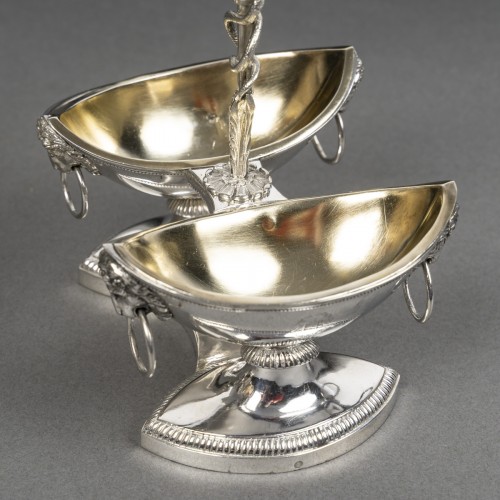 silverware & tableware  - jean charles cahier Pair of double silver salt cellars 1st empire period