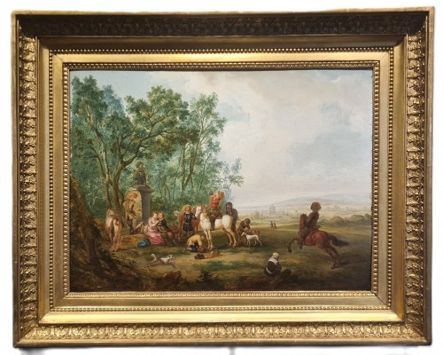 Nicolas Louis Albert Delerive (1755  -1818)  Boar hunting scene and hunting stop