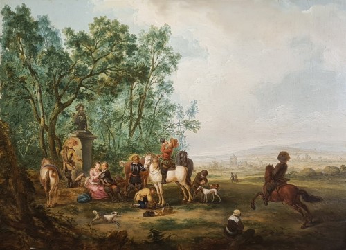 Nicolas Louis Albert Delerive (1755  -1818)  Boar hunting scene and hunting stop - Paintings & Drawings Style 