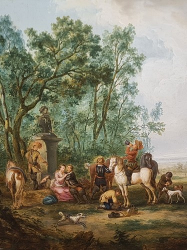 Tableaux et dessins  - Nicolas Louis Albert Delerive (1755  -1818)  Scène de chasse au sanglier et Halte de chasse »