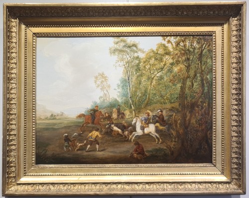 XVIIIe siècle - Nicolas Louis Albert Delerive (1755  -1818)  Scène de chasse au sanglier et Halte de chasse »