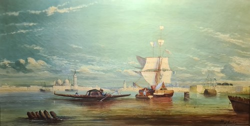 View of Venice with Gondola, P. d&#039;Ambel - Paintings & Drawings Style 
