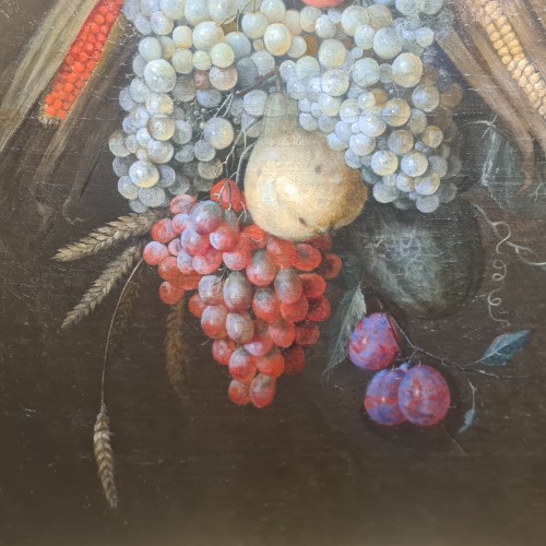 Joris van Son (1623-1667) -  Nature morte aux fruits, blé, maïs et ruban - Galerie Eric Beaumont