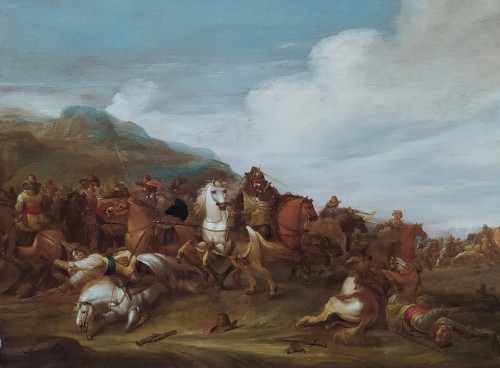 Choc de cavalerie, Ecole hollandaise attribué à Jan Asselyn (1610-1652) - Tableaux et dessins Style 