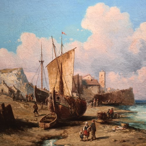 Vue de bord de mer en Normandie, Ecole française fin XIXe siècle - Tableaux et dessins Style 