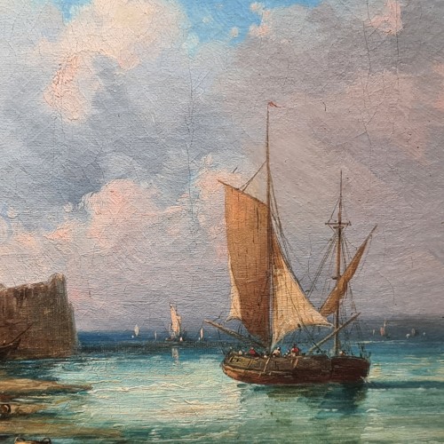 Tableaux et dessins Tableaux XIXe siècle - Vue de bord de mer en Normandie, Ecole française fin XIXe siècle