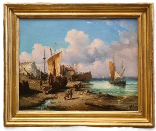 XIXe siècle - Vue de bord de mer en Normandie, Ecole française fin XIXe siècle