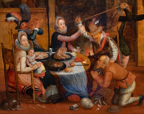 Le festin interrompu. Atelier de Pieter Brueghel le Jeune, fin du XVIe siècle - Tableaux et dessins Style Renaissance
