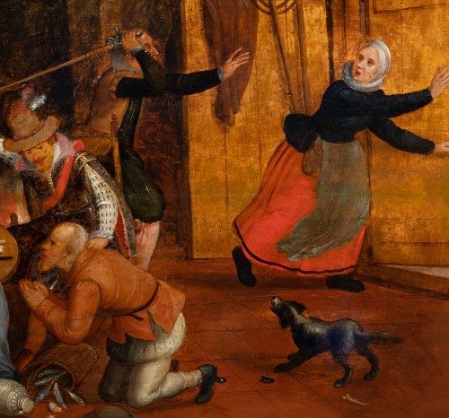 Tableaux et dessins  - Le festin interrompu. Atelier de Pieter Brueghel le Jeune, fin du XVIe siècle
