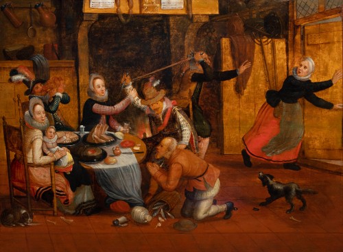 Le festin interrompu. Atelier de Pieter Brueghel le Jeune, fin du XVIe siècle - Galerie FC Paris