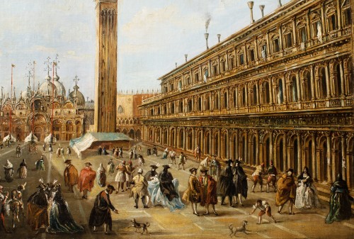 Carnaval place Saint-Marc à Venise. École Italienne fin XVIIIe, vers 1800 - Paintings & Drawings Style 