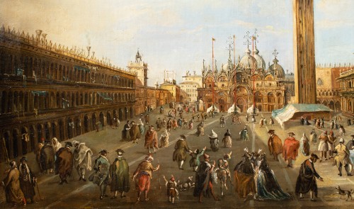 Tableaux et dessins Tableaux XVIIIe siècle - Carnaval place Saint-Marc à Venise. École Italienne fin XVIIIe, vers 1800