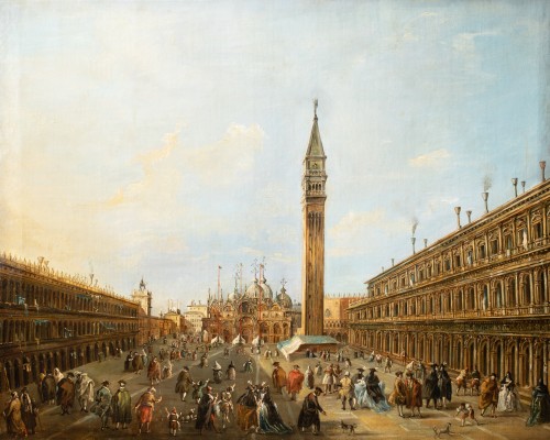 Carnaval place Saint-Marc à Venise. École Italienne fin XVIIIe, vers 1800 - Galerie FC Paris