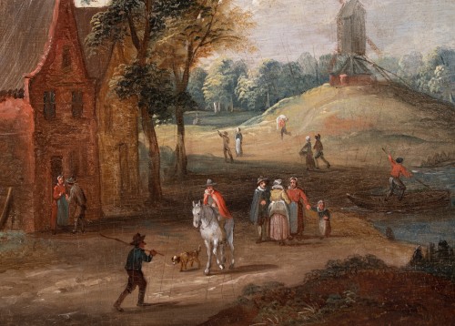 Paysage d’estuaire animé de villageois et pêcheurs, École de Jan Brueghel le Jeune - Tableaux et dessins Style 