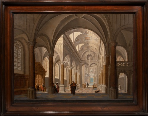 Intérieur de Cathédrale animé de personnages. Hendrick van Steenwijck II (1580-1649)