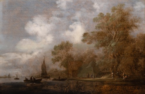 Paysage d’estuaire avec pêcheurs et promeneurs. Salomon Van Ruysdael & atelier XVIIe - Galerie FC Paris