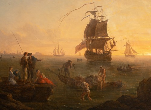 Marine méditerranéenne au matin, atelier de Claude Joseph Vernet (1714-1789) - Tableaux et dessins Style 