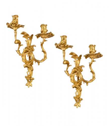 Pair of two arms ormolu wall-lights with a palm motif