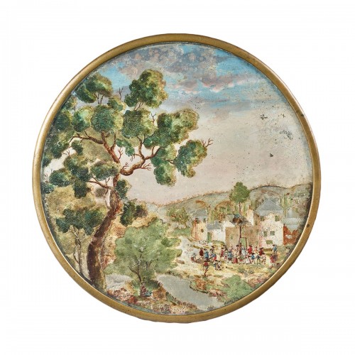 18th century - Medallion in Compigné representing a village scene