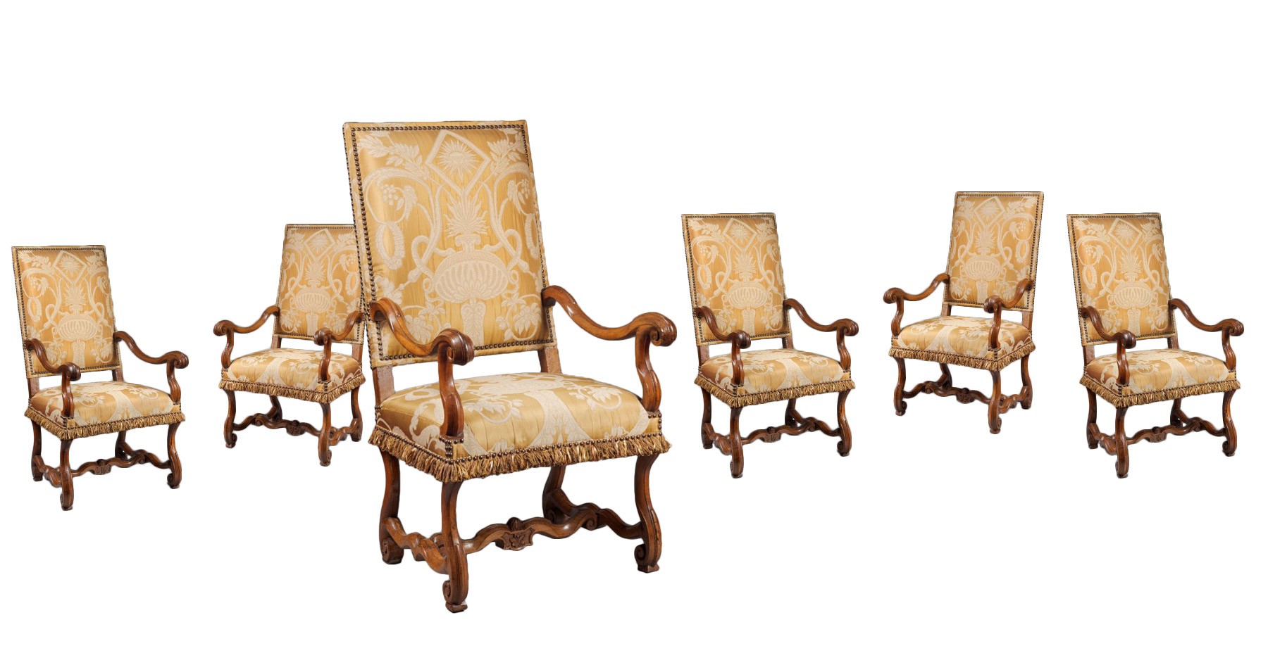 Set of Six Antique French Louis XIV Walnut Dining Chairs