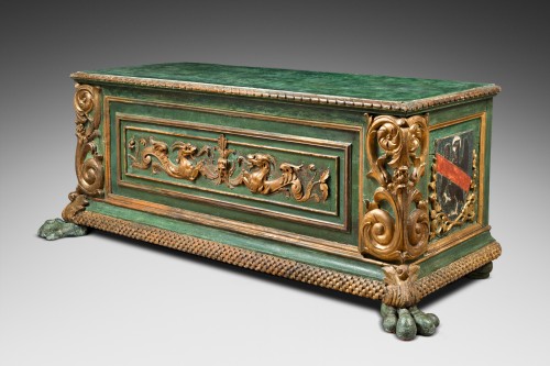 Important italian Renaissance polychrome chest with coat-of-arms - Furniture Style Renaissance