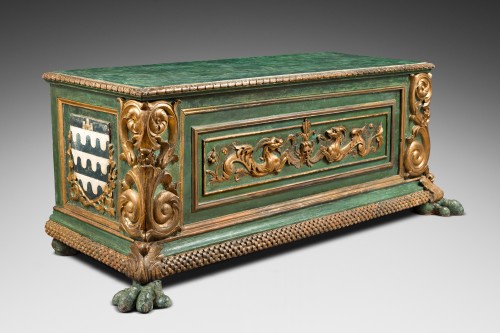 Furniture  - Important italian Renaissance polychrome chest with coat-of-arms