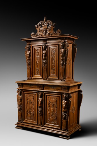 Exceptionnel cabinet deux corps d’époque Renaissance et d’inspiration bellifontaine - Mobilier Style Renaissance