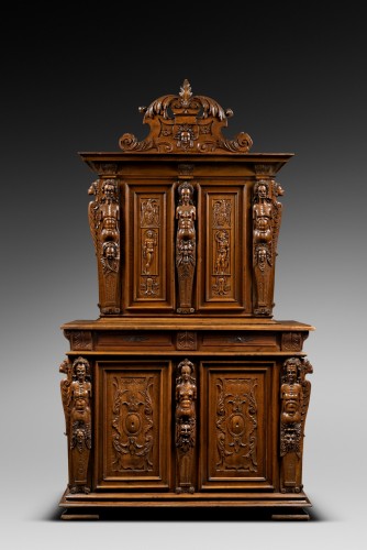 Mobilier Cabinet & Coffre - Exceptionnel cabinet deux corps d’époque Renaissance et d’inspiration bellifontaine