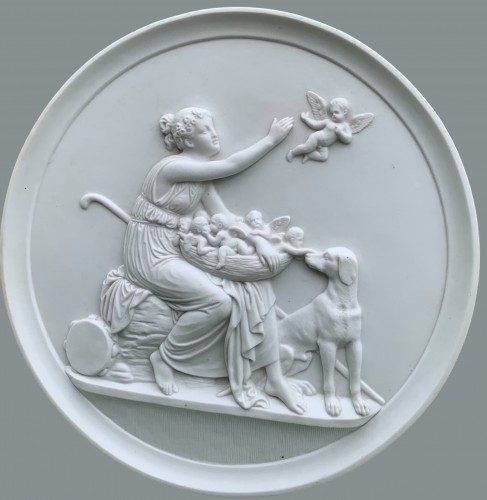 Paire de médaillons en biscuit en haut-relief fin 19e siècle - Céramiques, Porcelaines Style Napoléon III