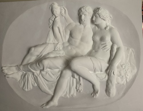 Objet de décoration  -  "Anacreon et Cupidon" et "Hercule et Omphale - Deux moulage en plâtre 