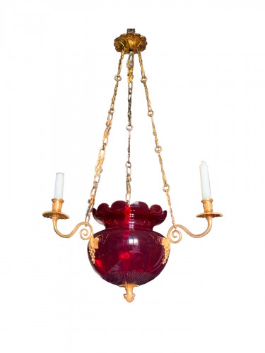 Bronze and Ruby Crystal Lantern, Bohemian 19th Century