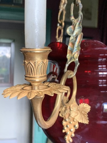 Lighting  - Bronze and Ruby Crystal Lantern, Bohemian 19th Century