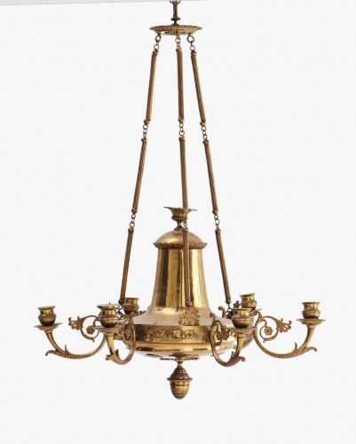 Lustre en bronze doré à motifs de pampres, Suède début XIXe siècle - Luminaires Style Empire