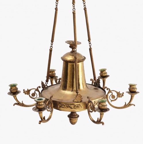 Lighting  - Empire Chandelier Gilt Bronze with grape motives , 6 Lights, Sweden Early 1