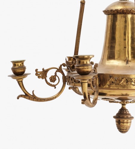 Empire Chandelier Gilt Bronze with grape motives , 6 Lights, Sweden Early 1 - 