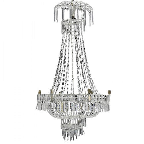 Large Swedish classical Art Deco Chandelier in white Crystal