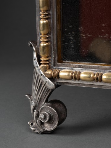 Miroirs, Trumeaux  - Miroir néo-grec en bronze argenté et doré