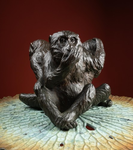 Antiquités - Three Wise Monkeys okimono by Koizumi Seiya