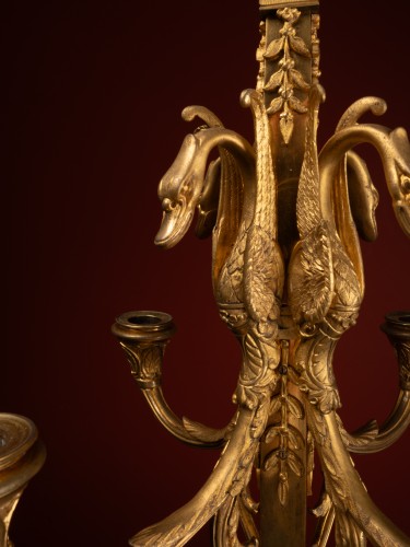 Egyptomania Candelabra with Swan-like figures - Lighting Style 