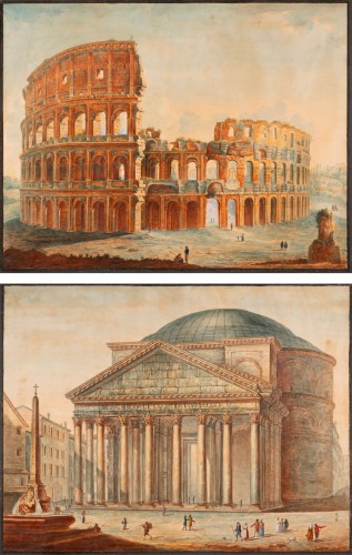 Vedute of the Roman Colosseum and the Pantheon, attributed to Antonio del D