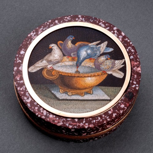 19th century - Porphyry Case, Micromosaïc, Miniature and Rose Gold Mount