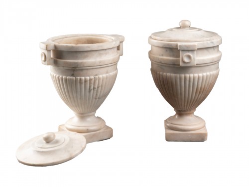 Pair of Carrara Marble Covered Vases, early 19th Century