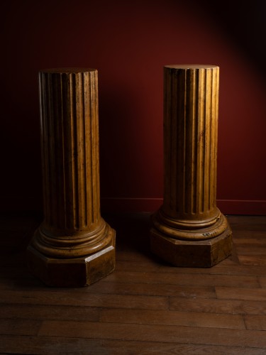 Paire de colonnes cannelées en scagliole, début du XIXe siècle - Objet de décoration Style 