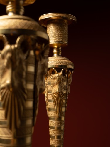 Tall Candlesticks with ram-heads, Russian Empire period - Lighting Style 