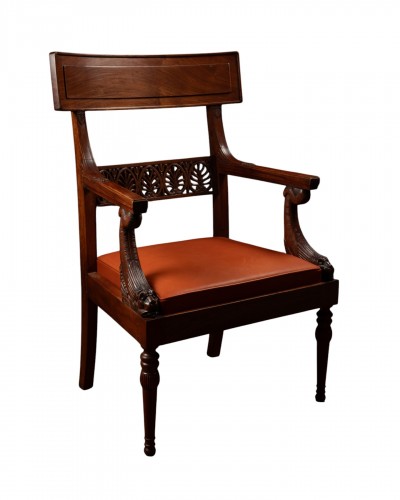 Carved Mahogany Armchair after Georges Jacob